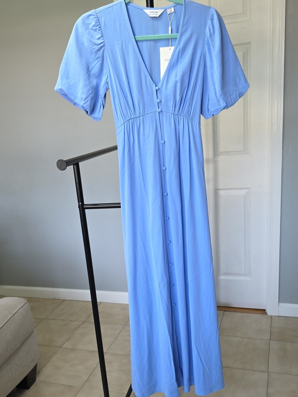 Seraphine Powder Blue V-Neck Button-Front Maxi Dress